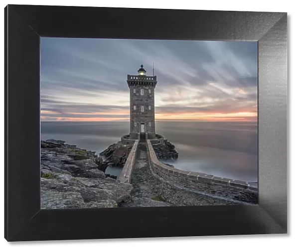 Long exposure at blue hour at Kermorvan Lighthouse, Finistere, Brittany, France, Europe