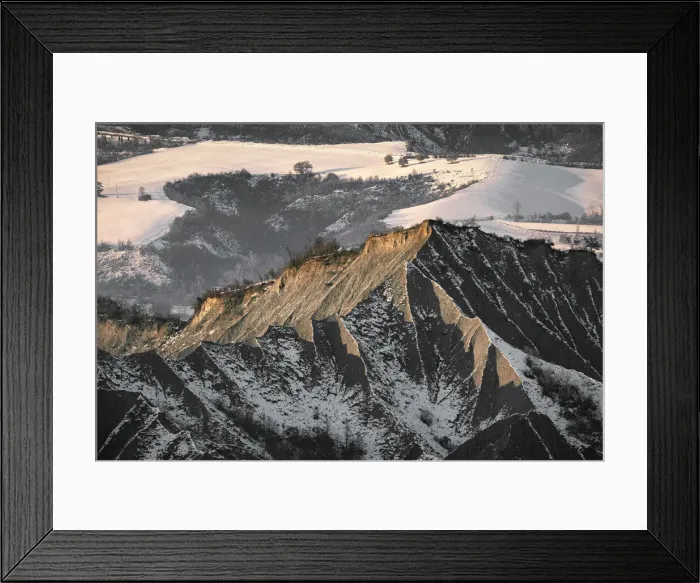 Framed Print : Badlands covered by the fist snow, Emilia Romagna, Italy, Europe Framed Print : Badlands covered by the fist snow, Emilia Romagna, Italy, Europe