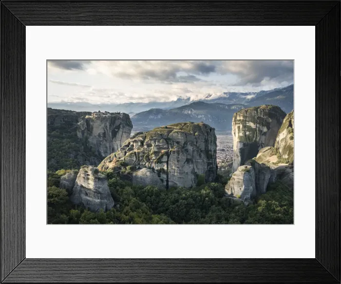 Framed Print : Agios Stefanos and Aghia Triada Monasteries at sunrise, Meteora Framed Print : Agios Stefanos and Aghia Triada Monasteries at sunrise, Meteora