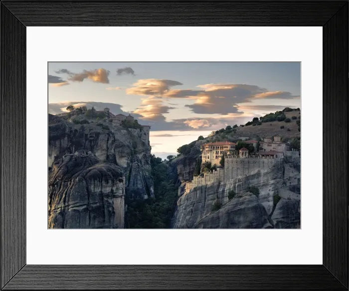 Framed Print : Sunset light on clouds and Varlaam and Megalo Meteoro Monasteries, Meteora Framed Print : Sunset light on clouds and Varlaam and Megalo Meteoro Monasteries, Meteora