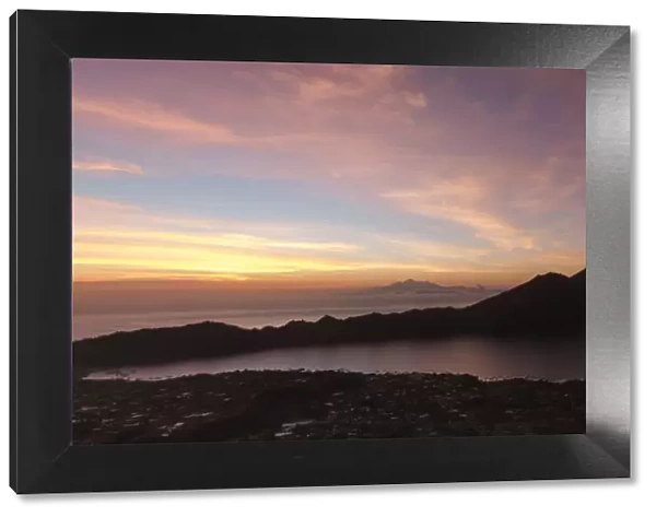 Pink panoramic sunrise from the top of Batur volcano, Bali, Indonesia, Southeast Asia