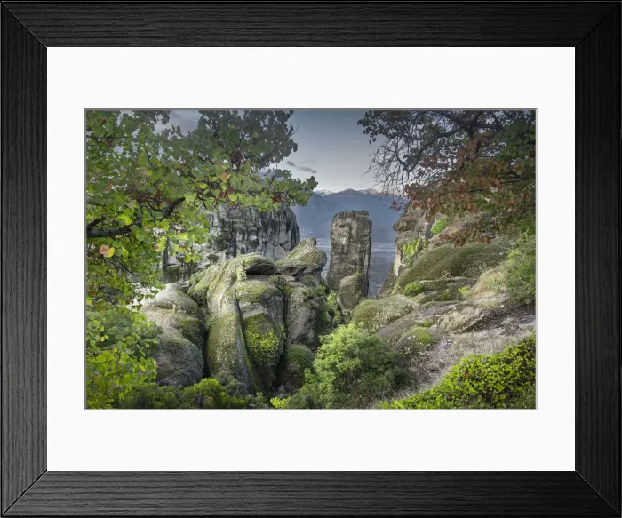 Framed Print : Green capture of the rocks in Meteora, Thessaly, Greece, Europe Framed Print : Green capture of the rocks in Meteora, Thessaly, Greece, Europe
