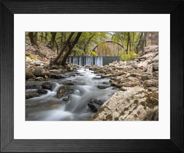 Framed Print : Paleokaria waterfall and ancient bridge, Thessaly, Greece, Europe Framed Print : Paleokaria waterfall and ancient bridge, Thessaly, Greece, Europe