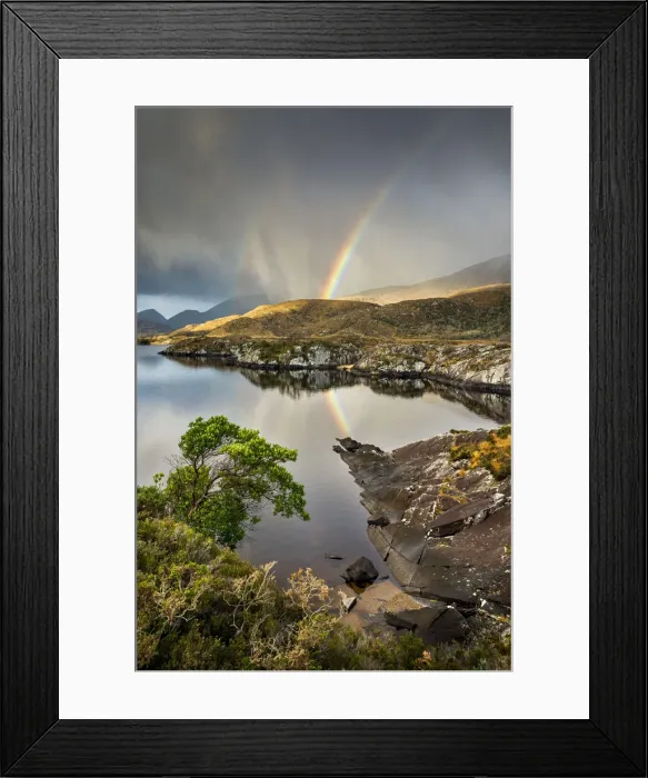 Framed Print : Rainbow and rain clouds over Upper Lake, Killarney National Park, County Kerry, Munster