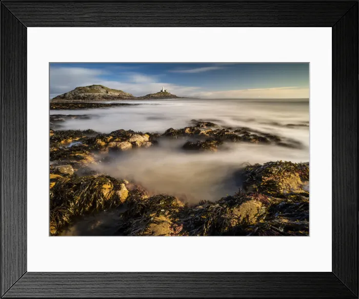 Framed Print : Tidal rock pools and Mumbles Lighthouse, Bracelet Bay, Mumbles Head, Gower Peninsula Framed Print : Tidal rock pools and Mumbles Lighthouse, Bracelet Bay, Mumbles Head, Gower Peninsula