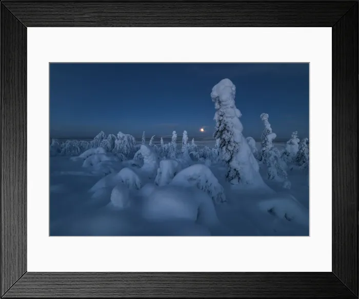 Framed Print : Full moon rising over a snow covered winter landscape, tykky Framed Print : Full moon rising over a snow covered winter landscape, tykky