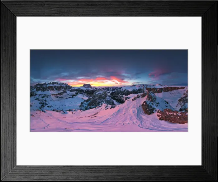 Framed Print : Pink sunset on the snowcapped Gran Cir, Odle, Sassolungo Framed Print : Pink sunset on the snowcapped Gran Cir, Odle, Sassolungo