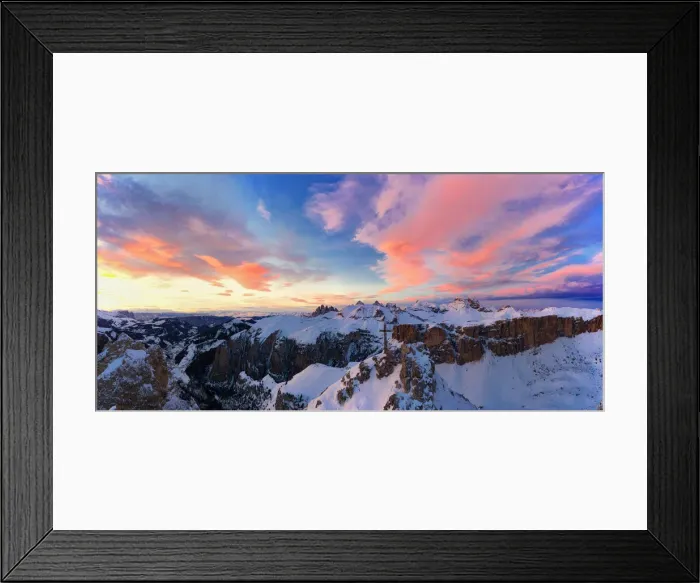 Framed Print : Pink clouds in the sky at sunset over Gran Cir and Odle mountains covered with snow in Framed Print : Pink clouds in the sky at sunset over Gran Cir and Odle mountains covered with snow in
