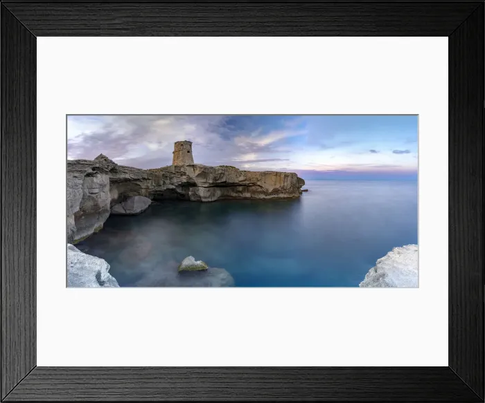 Framed Print : Torre Miggiano old tower and crystal sea at sunset, Santa Cesarea Terme, Porto Miggiano Framed Print : Torre Miggiano old tower and crystal sea at sunset, Santa Cesarea Terme, Porto Miggiano