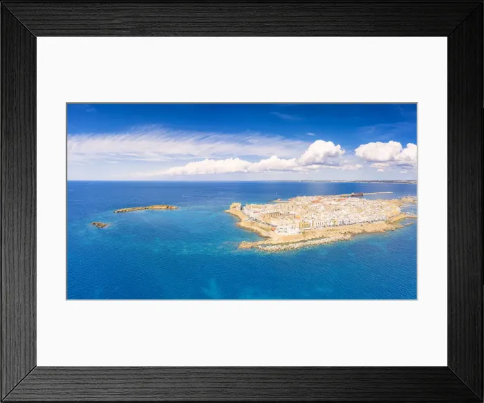 Framed Print : Old town and harbor of Gallipoli on a sunny summer day, aerial view, Lecce province Framed Print : Old town and harbor of Gallipoli on a sunny summer day, aerial view, Lecce province
