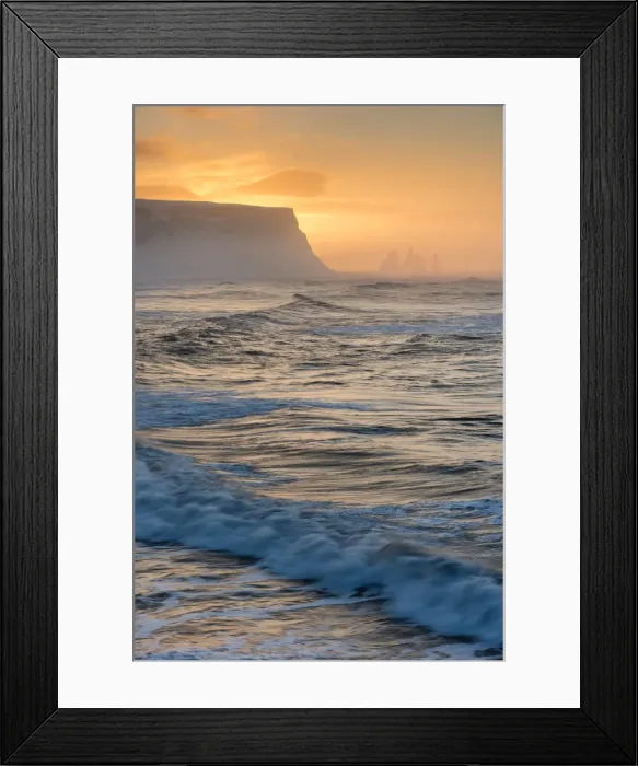 Framed Print : View looking towards Reynisfjara beach, at sunrise, Iceland, Polar Regions Framed Print : View looking towards Reynisfjara beach, at sunrise, Iceland, Polar Regions