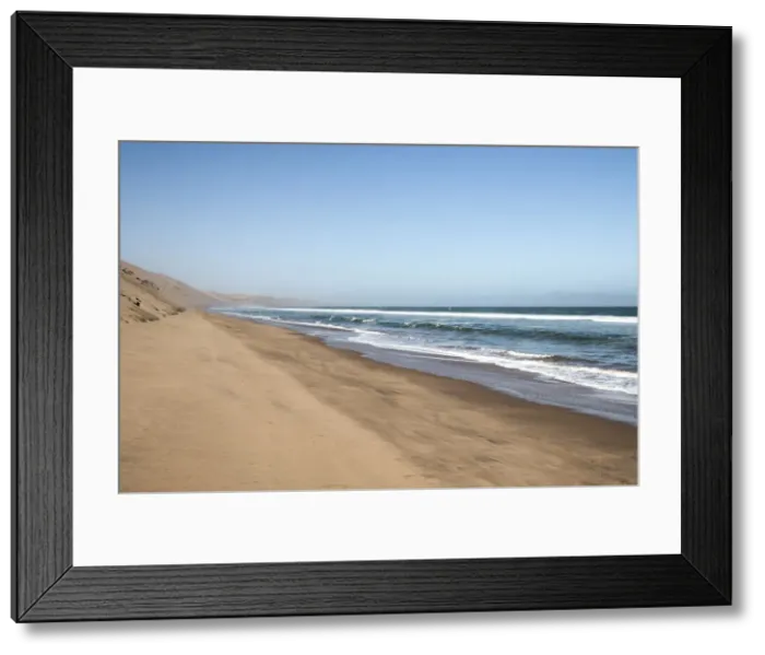 Framed Print : High sand dunes of the Namib Desert meet the ocean, Sandwich Harbour, Namibia, Africa Framed Print : High sand dunes of the Namib Desert meet the ocean, Sandwich Harbour, Namibia, Africa