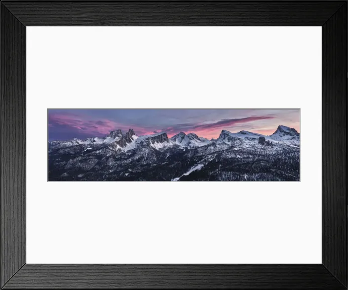 Framed Print : Panoramic at sunset of Dolomites of Cortina d Ampezzo covered by snow, Croda da Lago Framed Print : Panoramic at sunset of Dolomites of Cortina d Ampezzo covered by snow, Croda da Lago