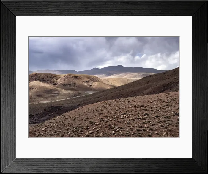 Framed Print : Rocky panorama of the high Atlas mountains in Morocco with a cloudy sky, Morocco Framed Print : Rocky panorama of the high Atlas mountains in Morocco with a cloudy sky, Morocco