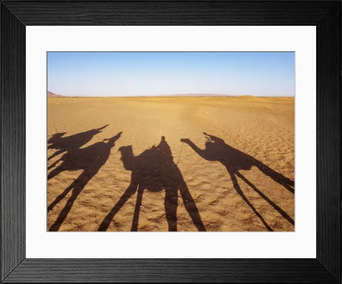 Framed Print : Shadows of people riding camels in a caravan in Zagora Desert, Draa-Tafilalet Region Framed Print : Shadows of people riding camels in a caravan in Zagora Desert, Draa-Tafilalet Region