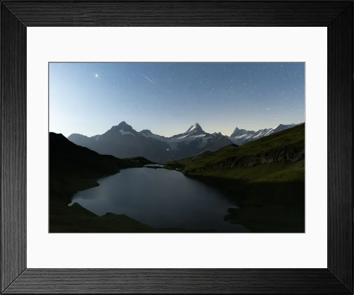 Framed Print : Bachalpsee lake under the starry night sky, Grindelwald, Jungfrau Region Framed Print : Bachalpsee lake under the starry night sky, Grindelwald, Jungfrau Region