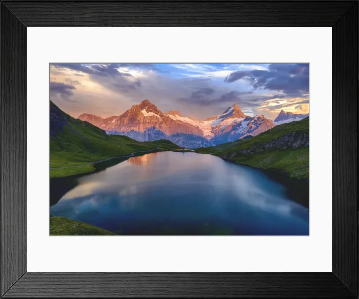 Framed Print : Wetterhorn, Schreckhorn and Finsteraarhorn at sunset from Bachalpsee lake, Grindelwald Framed Print : Wetterhorn, Schreckhorn and Finsteraarhorn at sunset from Bachalpsee lake, Grindelwald