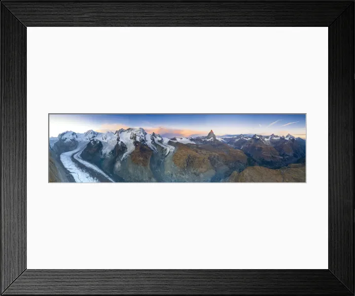 Framed Print : Aerial view of Gorner Glacier (Gornergletscher) and Matterhorn at dawn, Zermatt Framed Print : Aerial view of Gorner Glacier (Gornergletscher) and Matterhorn at dawn, Zermatt