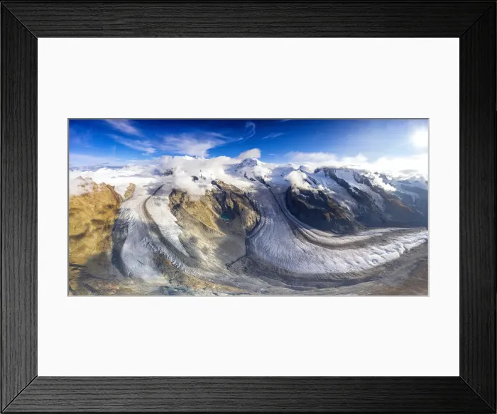 Framed Print : Sunny clear sky over Gorner Glacier (Gornergletscher), aerial view, Zermatt Framed Print : Sunny clear sky over Gorner Glacier (Gornergletscher), aerial view, Zermatt