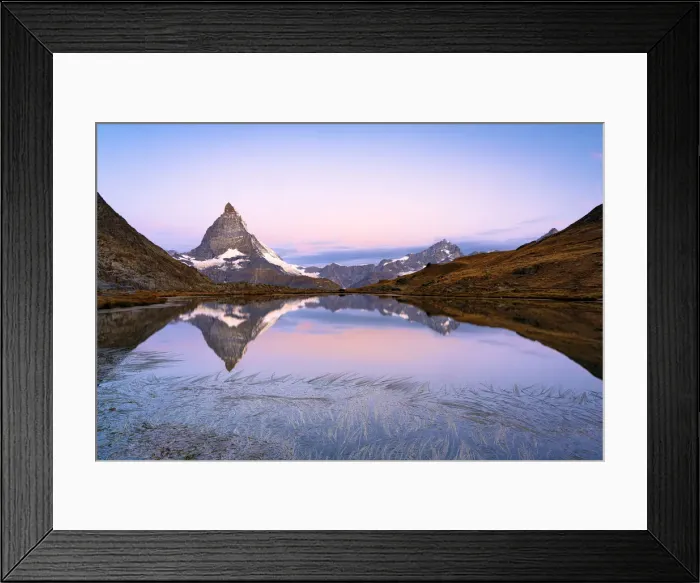 Framed Print : Matterhorn reflected in Riffelsee lake at dawn, Gornergrat, Zermatt, canton of Valais Framed Print : Matterhorn reflected in Riffelsee lake at dawn, Gornergrat, Zermatt, canton of Valais
