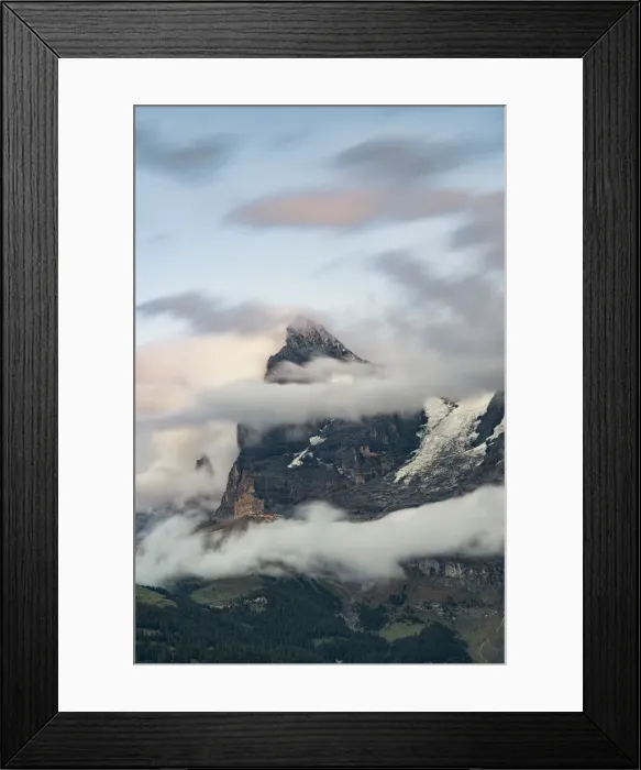 Framed Print : Clouds over Eiger mountain and green alpine valley, Murren, Lauterbrunnen Framed Print : Clouds over Eiger mountain and green alpine valley, Murren, Lauterbrunnen