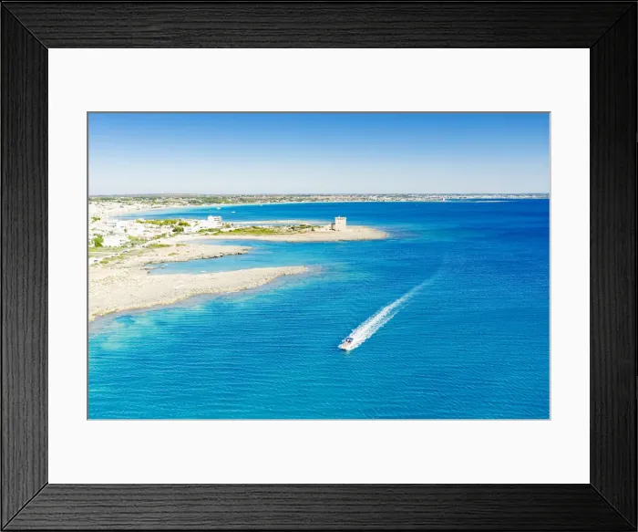 Framed Print : Fishing boat in the blue Ionian Sea, Torre Lapillo, Porto Cesareo, Lecce province Framed Print : Fishing boat in the blue Ionian Sea, Torre Lapillo, Porto Cesareo, Lecce province