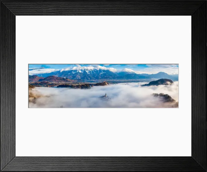 Framed Print : Panorama of Lake Bled in the Julian Alps of the Upper Carniolan region Framed Print : Panorama of Lake Bled in the Julian Alps of the Upper Carniolan region