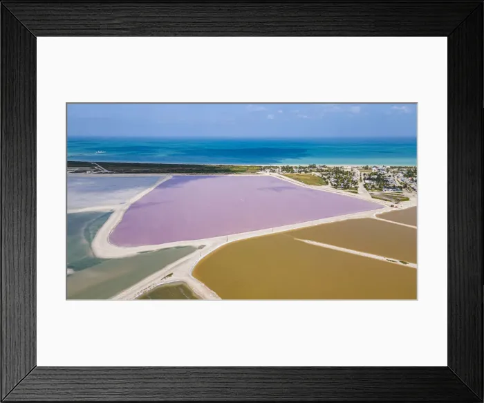 Framed Print : Aerial of the colourful salinas of Las Coloradas, Yucatan, Mexico, North America Framed Print : Aerial of the colourful salinas of Las Coloradas, Yucatan, Mexico, North America