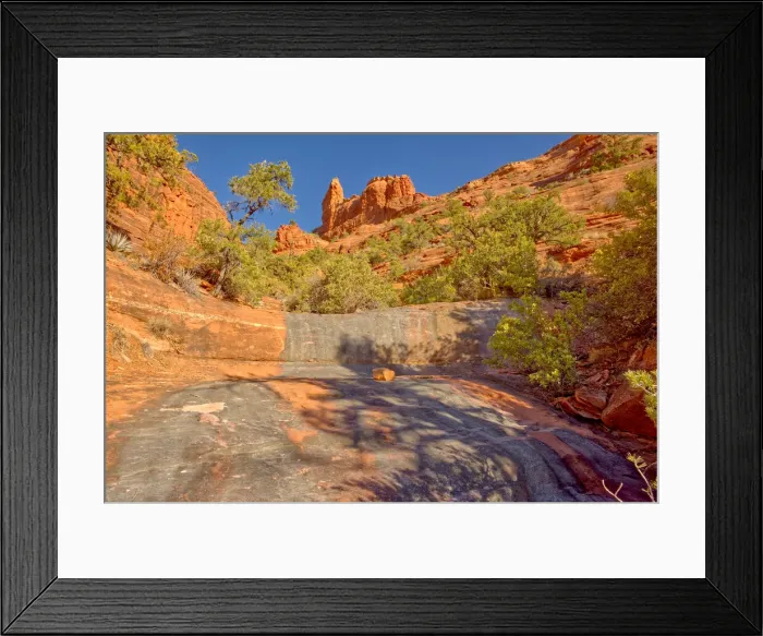 Framed Print : A dry waterfall sandstone ledge on a trail to Steamboat Rock, Coconino National Forest Framed Print : A dry waterfall sandstone ledge on a trail to Steamboat Rock, Coconino National Forest