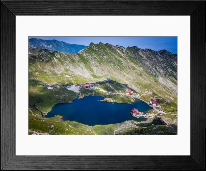 Framed Print : Elevated view over Balea Lake at 2034m altitude in the Fagaras Mountains in central Framed Print : Elevated view over Balea Lake at 2034m altitude in the Fagaras Mountains in central