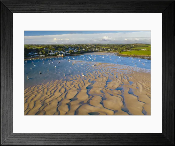 Framed Print : Aerial view of the Camel Estuary at low tide and the village of Rock, Cornwall, England Framed Print : Aerial view of the Camel Estuary at low tide and the village of Rock, Cornwall, England