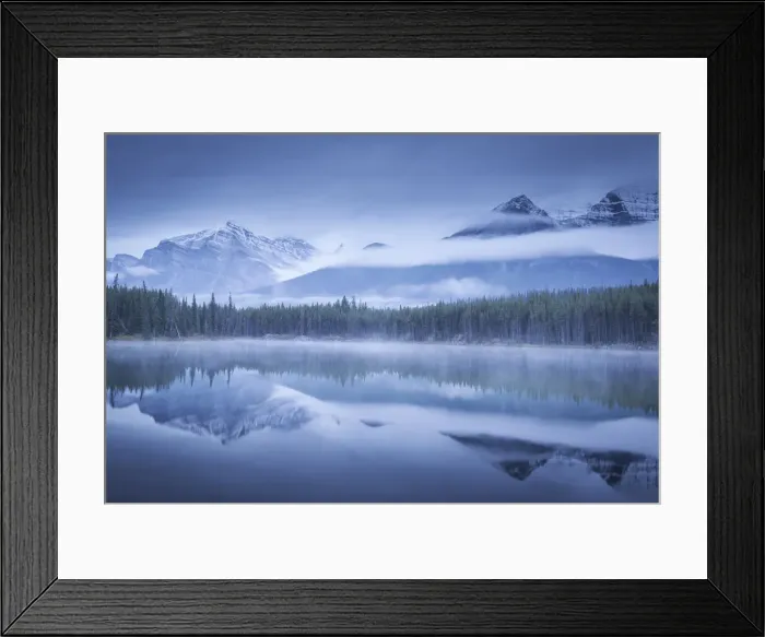 Framed Print : Moody misty morning at Herbert Lake in the Canadian Rockies, Banff National Park Framed Print : Moody misty morning at Herbert Lake in the Canadian Rockies, Banff National Park