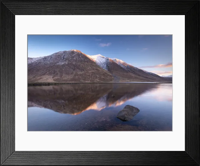 Framed Print : Snow capped Highlands mountains reflected in the calm waters of Loch Etive in winter Framed Print : Snow capped Highlands mountains reflected in the calm waters of Loch Etive in winter