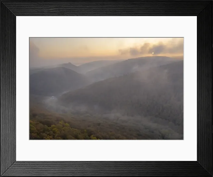 Framed Print : Fingle Bridge and the Teign Valley at dawn on a misty autumn morning Framed Print : Fingle Bridge and the Teign Valley at dawn on a misty autumn morning