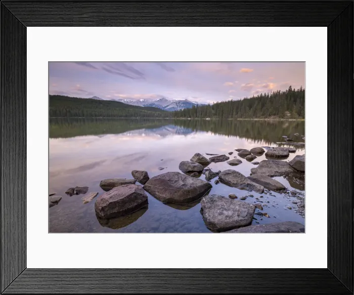 Framed Print : Sunrise on a beautiful reflective lake in the Canadian Rockies, Jasper National Park Framed Print : Sunrise on a beautiful reflective lake in the Canadian Rockies, Jasper National Park