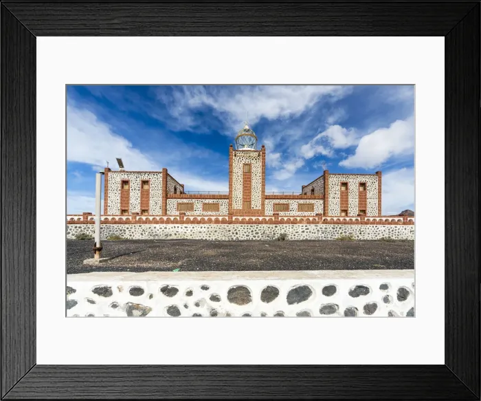 Framed Print : Front view of towers and lantern dome of Entallada lighthouse, Tuineje, Las Palmas Framed Print : Front view of towers and lantern dome of Entallada lighthouse, Tuineje, Las Palmas