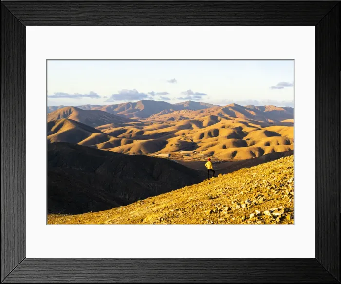 Framed Print : Man on ridge admiring sunset over the volcanic landscape near Sicasumbre viewpoint Framed Print : Man on ridge admiring sunset over the volcanic landscape near Sicasumbre viewpoint