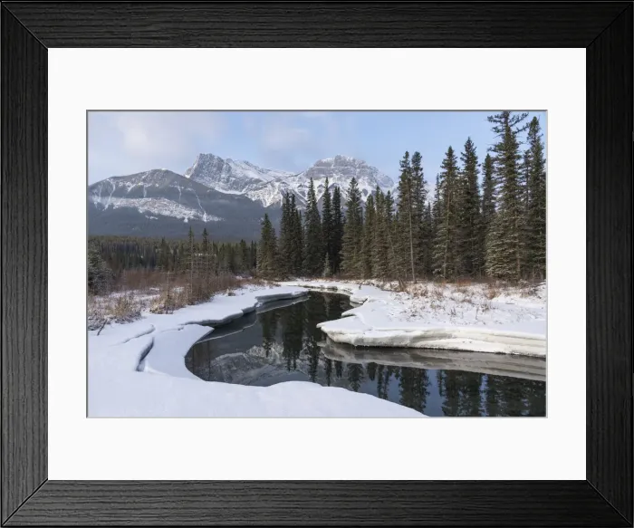 Framed Print : Policemans Creek in winter with Mount Lawrence Grassi, Canmore Framed Print : Policemans Creek in winter with Mount Lawrence Grassi, Canmore