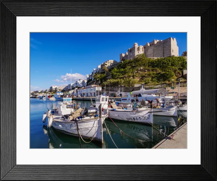 Framed Print : Boats in port and Saint Francis Monastery, Mahon(Mao), Menorca (Minorca) Framed Print : Boats in port and Saint Francis Monastery, Mahon(Mao), Menorca (Minorca)