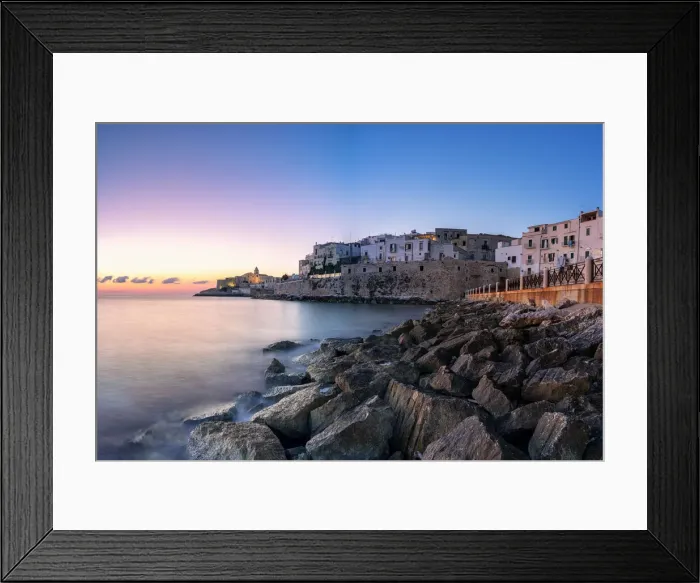 Framed Print : Sunrise over Vieste old town on headland by the sea, Foggia province Framed Print : Sunrise over Vieste old town on headland by the sea, Foggia province