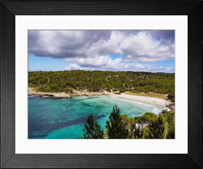 Framed Print : Cala Trebaluger, Trebaluger Bay, elevated view, Menorca (Minorca), Balearic Islands Framed Print : Cala Trebaluger, Trebaluger Bay, elevated view, Menorca (Minorca), Balearic Islands