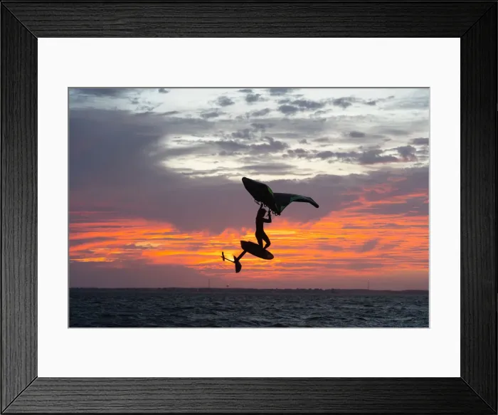 Framed Print : Pro surfer James Jenkins jumps his wing surfer at sunset over the Pamlico Sound at Nags Framed Print : Pro surfer James Jenkins jumps his wing surfer at sunset over the Pamlico Sound at Nags