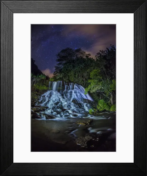 Framed Print : A glowing waterfall at night with the Milky Way above, Kapaa, Hawaii Framed Print : A glowing waterfall at night with the Milky Way above, Kapaa, Hawaii
