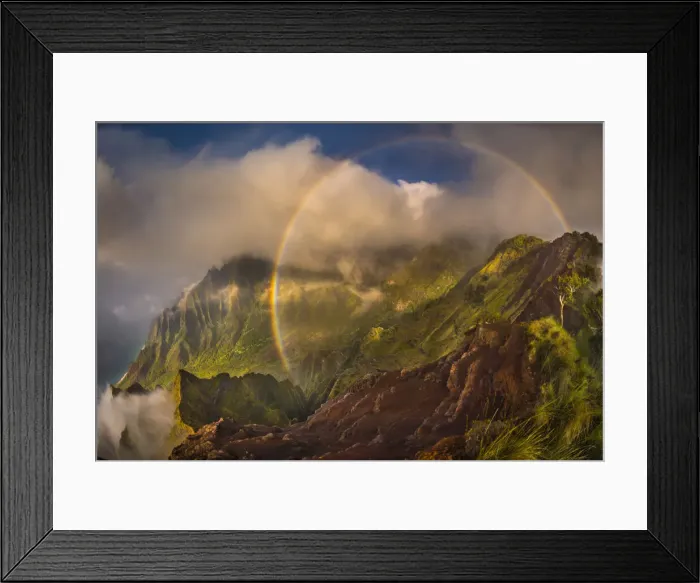 Framed Print : A 180 degree rainbow formed by the clouds over the Kalalau Valley on Kauai Framed Print : A 180 degree rainbow formed by the clouds over the Kalalau Valley on Kauai