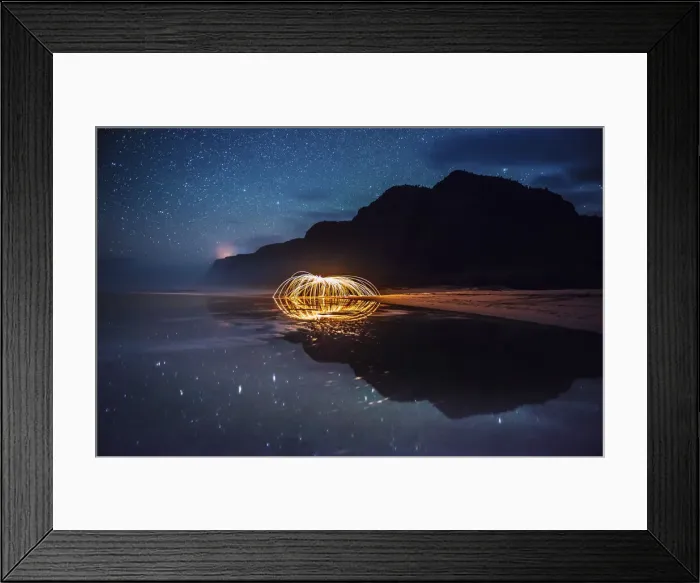 Framed Print : Polihale State Park under a starry sky with sparks being reflected in a tidal pool Framed Print : Polihale State Park under a starry sky with sparks being reflected in a tidal pool