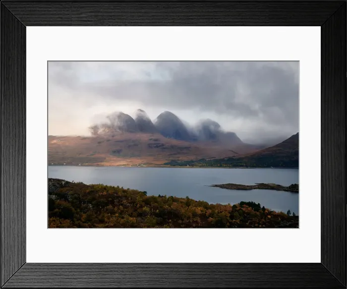 Framed Print : Mountains in the mist facing a lake in the Scottish Highlands, Scotland, United Kingdom Framed Print : Mountains in the mist facing a lake in the Scottish Highlands, Scotland, United Kingdom