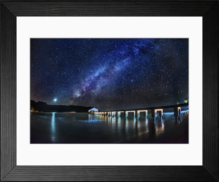 Framed Print : The Milky Way and Venus rise over the Hanalei Bay with the Hanalei Pier in the foreground Framed Print : The Milky Way and Venus rise over the Hanalei Bay with the Hanalei Pier in the foreground