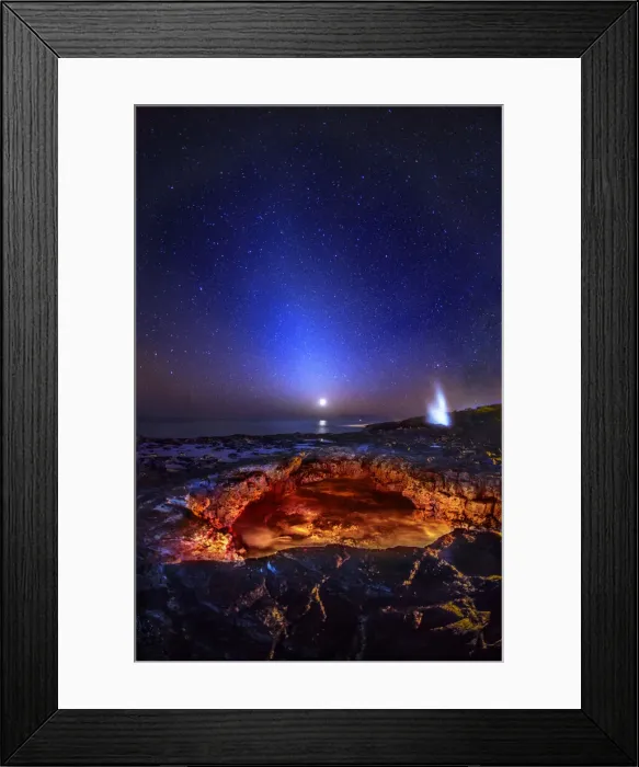 Framed Print : Venus rises over the ocean with a waterspout and ocean surf being lit by flashlight Framed Print : Venus rises over the ocean with a waterspout and ocean surf being lit by flashlight