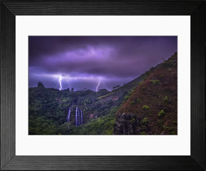 Framed Print : Lightning flashes behind Opekaa Falls, Kauai, Hawaii, United States of America, Pacific Framed Print : Lightning flashes behind Opekaa Falls, Kauai, Hawaii, United States of America, Pacific