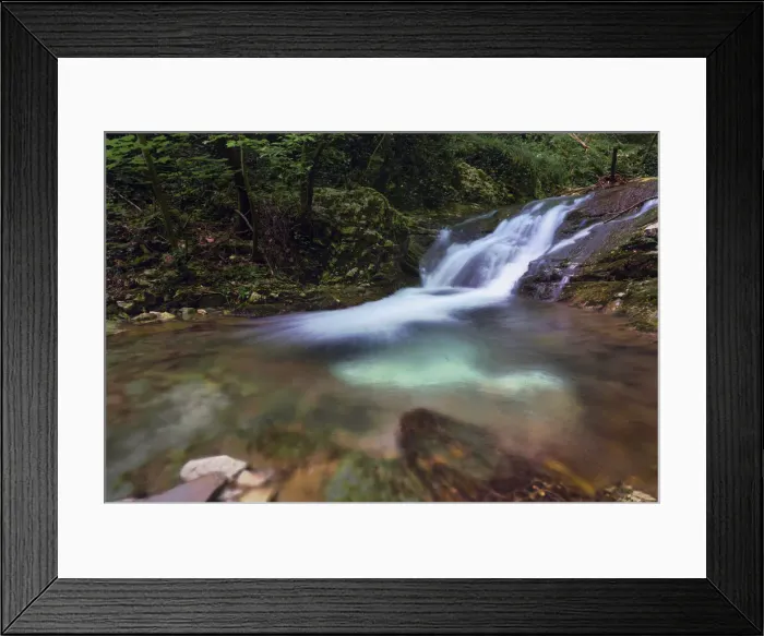 Framed Print : Waterfalls on Prisons River in summer, Prisons Valley, Mount Cucco Park, Apennines Framed Print : Waterfalls on Prisons River in summer, Prisons Valley, Mount Cucco Park, Apennines
